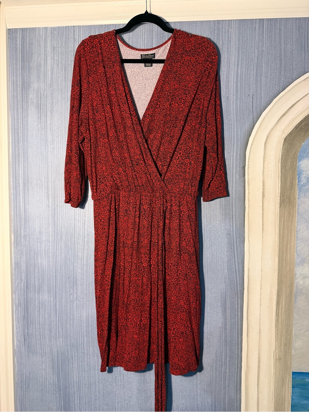 Lucky Brand Red Black Abstract Midi Dress XL Like New